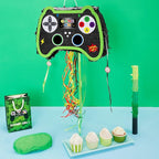 WERNNSAI Foldable Video Game Piñata - Pull String Gaming Birthday Party Supplies Extendable Piñata with Blindfold Bat and Tassels Game On Birthday Party Decoration Folding Piñatas for Classroom Game