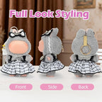 ‌Elegant White-and-Black Dress for 15cm/17cm Dolls - Strap Gown with Heart Pearl Necklace & Bow Headband/Fashion Doll Clothes Set, Accessories for Girl Doll/Perfect for Collectors, Gifts