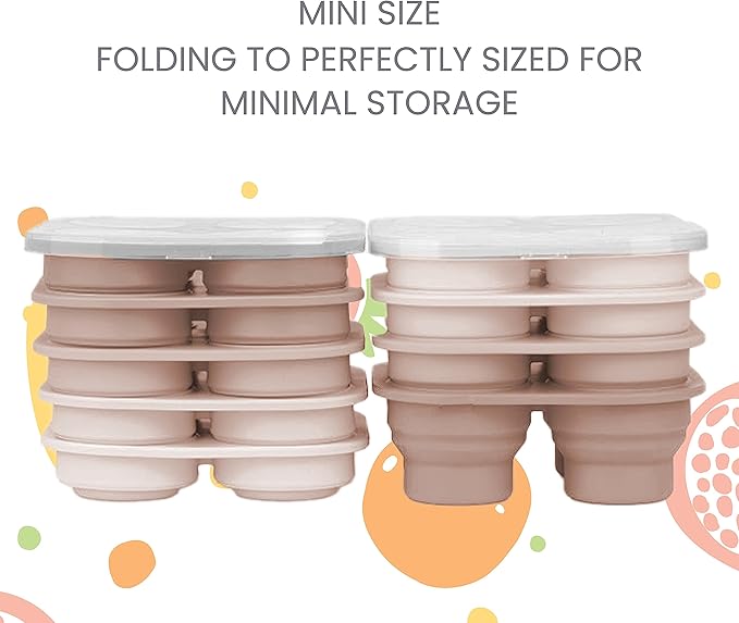 Lulyboo Silicone Foldable and Portable Baby Food Freezer Tray with Lid, Storage Container for Homemade Baby Food, Veggie & Fruit Purees, Ivory
