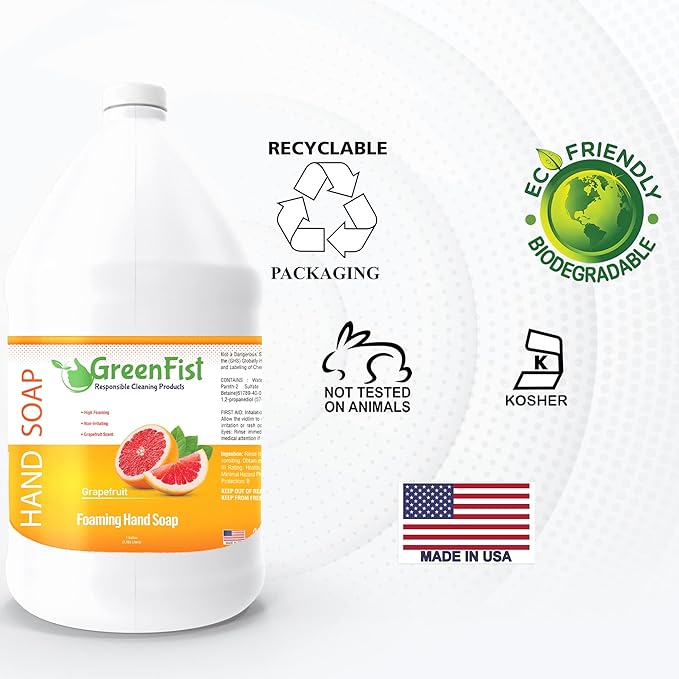 GreenFist Foaming Hand Soap Refills Jug Grapefruit Scent Foam Refill Made in USA, 128 ounce (1 Gallon)