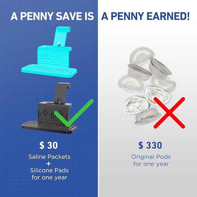 FireAnt 100 Saline Packets and 16 Pack Silicone Saline Pods Refills Set, Compatible with Navage Nasal Care — Includes 100 Count Salt Packets Sinus Rinse + 16 Reusable Salt Pads in Black & Blue