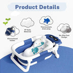 AVIDOR Baby Bathtub,Collapsible Bathtub for Newborn to Toddler,Durable Essential Infant Bath Tub,Portable Travel Baby Tub with Soft Bath Net,No-Slip Feet and Dinosaur Shaped (Navy Blue)