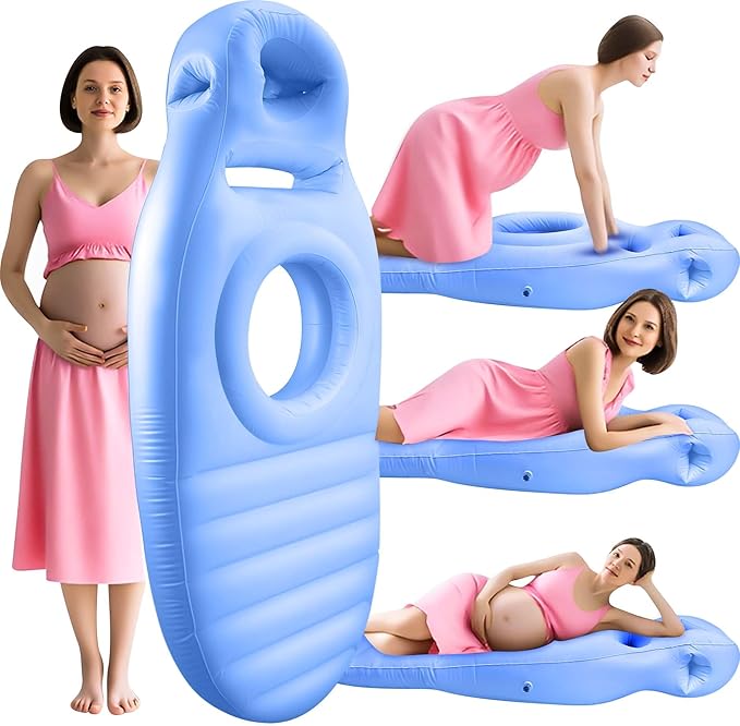 Inflatable Pregnancy Pillow with Belly & Head Hole – Full Body Maternity Airbed for Stomach Sleeping, Back Pain & SPD Relief – Comfortable, Portable & Includes Electric Pump Blue