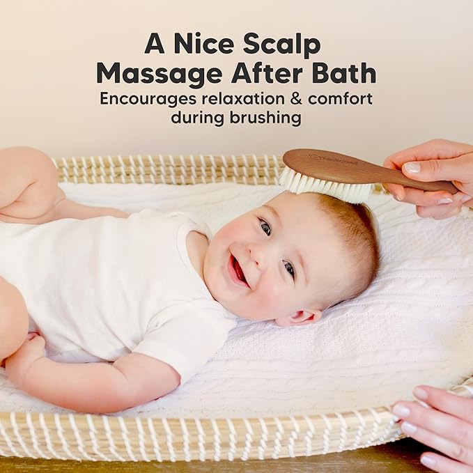 Wooden Baby Hair Brush - Cradle Cap Baby Brush with Soft Goat Bristles, Perfect Gentle Scalp Newborn Comb for Infant, Girls, Boys, Bath Essentials(Dark Walnut, Oval)