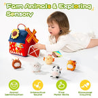 Baby Toys 6-12 Months, Montessori Sensory Toys, My First Farm House Toy with 6 Stuffed Animals,Rotating Windmill & Sunflower Crinkle, Rattle, Fun Mirror Fine Motor Skills Development,Baby Gift