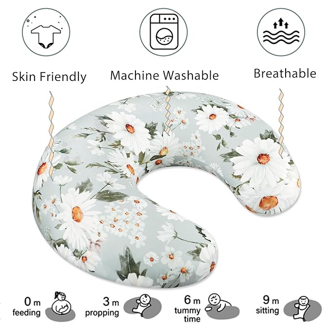 Pea Pod Nursing Pillow Cover Breastfeeding Pillow Slipcover for Moms Soft Breathable Organic Knit Fabric Newborn Infant Feeding Pillow Covers for Baby Girl Boy, Daisy