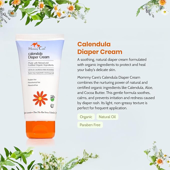 Mommy Care Natural Baby Calendula Diaper Rash Cream - Gentle & Soothing Barrier Paste, Prevents & Relieves Rash 120 ml / 4.06 fl oz
