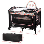 BABY JOY 4 in 1 Pack and Play, Portable Baby Playard w/Bassinet & Diaper Changing Table, Infant Nursery Center Bassinet with Toys & Oxford Bag for Baby Toddlers (Pink, Basic)