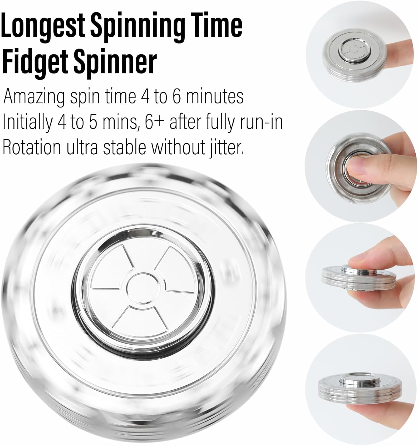 FREELOVE Metal Fidget Spinner Magnetic Slider, Spinning Haptic Clicker, Heavy Stainless Steel Spin Clicky, Small Round Gear Click Gyro, Premium Silent Bearing, Adults Anxiety Cool, Nuc Silver