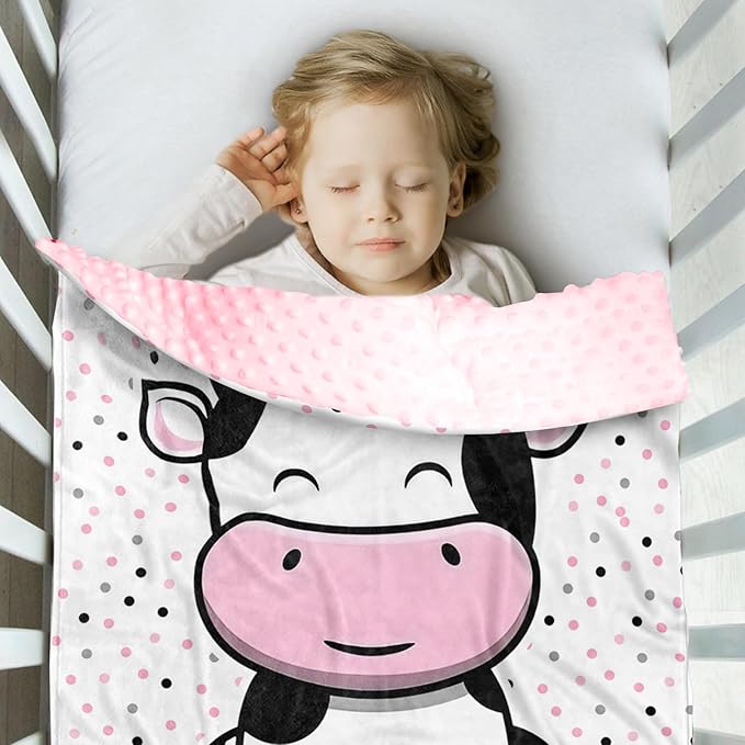 Personalized Baby Blankets for Girls, Custom Name Cow Pattern Baby Blanket, Soft Minky Dot Blanket for Newborns and Toddlers, Ideal for Baby Showers Christmas Brithday Gifts
