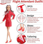 11.5-Inch Themed Doll Clothes & Accessories-Educational Role Play Gift Set for Girls with 1 Doll, 5 Outfits (Doctor, Flight Attendant, Police, Chef, Soccer), 1 Puppy, 5 Shoes, Stands, Headbands