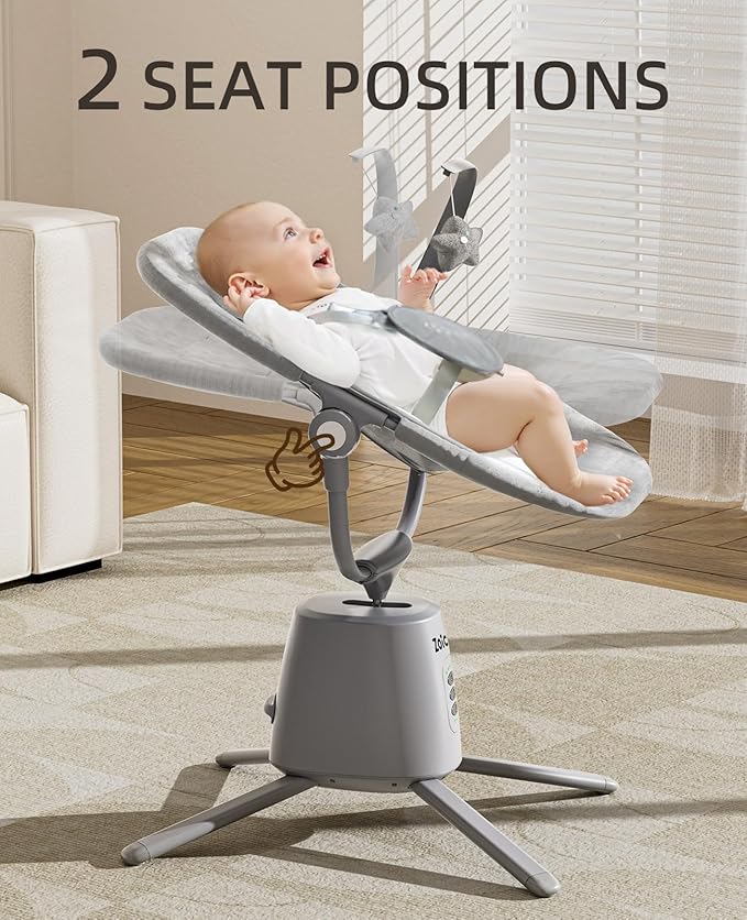Zoicay Lightweight Baby Swing for Infant with 3 Modes & 5 Speeds, BT Enabled App & Remote Control Electric Swing – 6 Lullabies and 3 Timer Settings, 2 Seat Positions and 5-Point Harness Compact Swing