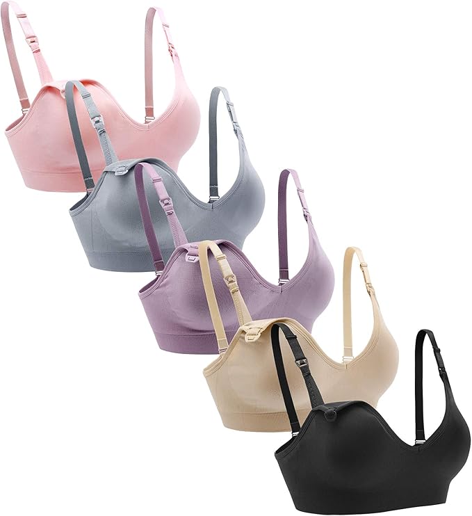Suekaphin Nursing Bra 5pack Wireless V Neck Maternity Nursing Bra Bralette Low Cut Sleeping Breastfeeding with Extenders
