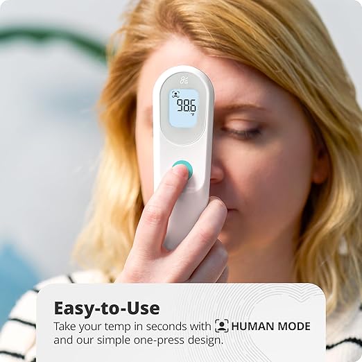Greater Goods No-Touch Infrared Digital Thermometer for Adults, Kids, and Babies, Forehead Thermometer with Ergonomic Grip, Fever Alarm, White