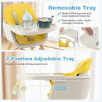 HONEY JOY High Chair, 3-in-1 Eat & Grow Wooden Highchair/Booster Seat/Toddler Chair with Removable Tray, 5-Point Harness, PU Cushion and Footrest for Baby, High Chair for Babies and Toddlers Yellow