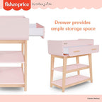 Fisher Price by Dream On Me Baby Changing Table, Blush Pink – Greenguard Gold & JPMA Certified, Wooden Nursery Dresser with Storage Shelves – Compact, Sturdy & Easy-to-Clean Design