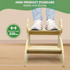 Toddler Step Stool, 2-Step Wooden Step Stool for Toddlers with Non-Slip Base, Cute Printed Design Potty Training Stool for Bathroom Sink, Kitchen & Bedroom (Dinosaur)