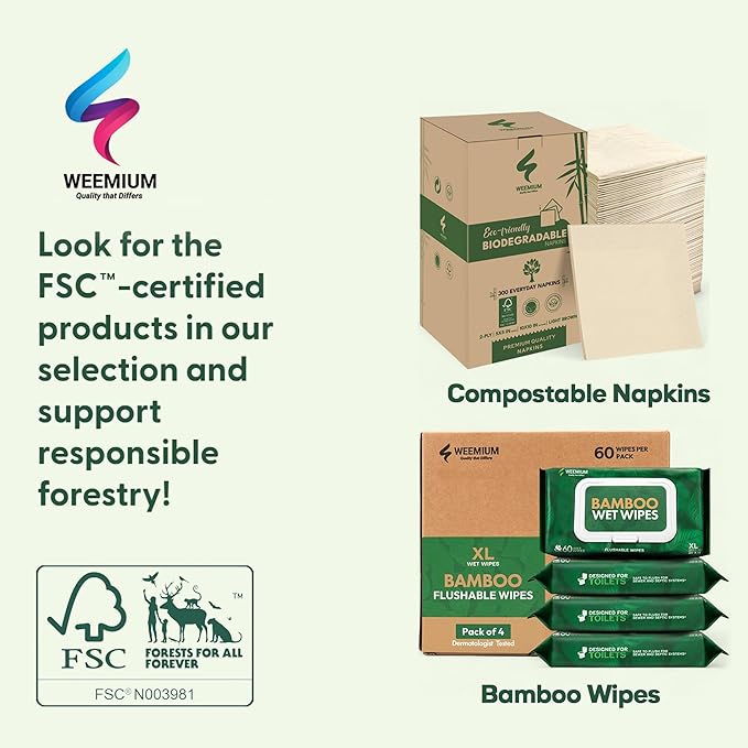 Bamboo Wipes – Pack of 4 (240 XL Flushable Wipes) – Organic, Tree-Free, FSC Certified & Septic Safe – 99% Water, Unscented & Sensitive Skin Safe – Biodegradable, Compostable & Eco Friendly