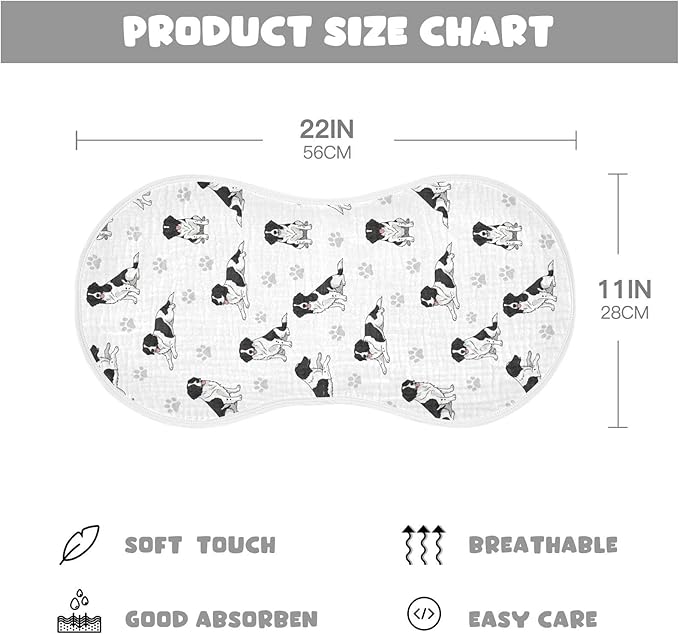 1 Pack Muslin Burp Cloths Collie Dogs Cute White Cotton Baby Burp Cloths Ultra Absorbent and Soft Spit Up Rags for Baby Boys Girls 22x11 Inch