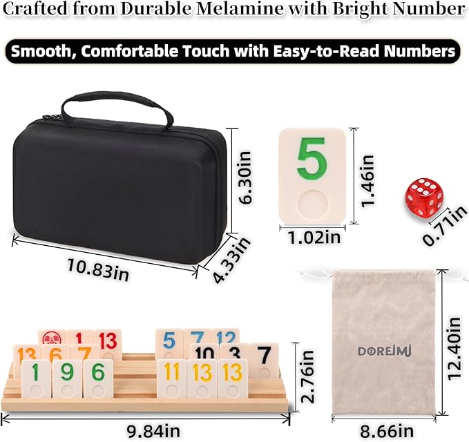 Premium Rummy Cube Game Set 6 Colors with 6 Wooden Holders and 162 Rummy Tiles, Travel Family Board Game for Adults and Kids
