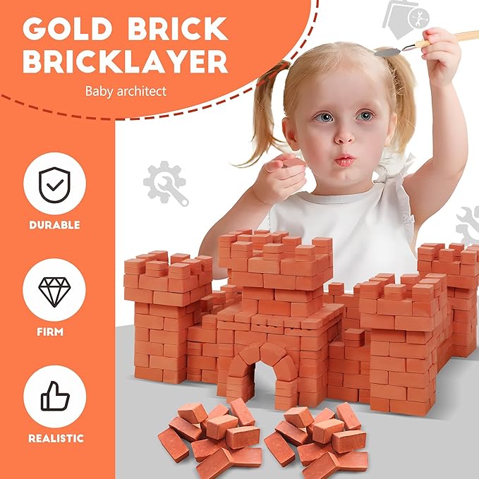 Knight Bricklayer Brick and Mortar Construction Set, Clay Mini Bricks & Cinder Blocks, DIY Mini House Kit, STEM Building Toy, Kids Brick Mortar Set, Reusable Blocks, Ages 8+, Birthday Gift