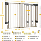 Cumbor 29.2-43" No Bottom Bar Baby Gate for Stairs, 2-in-1 Hardware Mounted Dog Gate Indoor, Pet Gate for Doorways with Large Walk Thru Door, Child-Proof Safety Gate for Top & Bottom of Stairs (Brown)