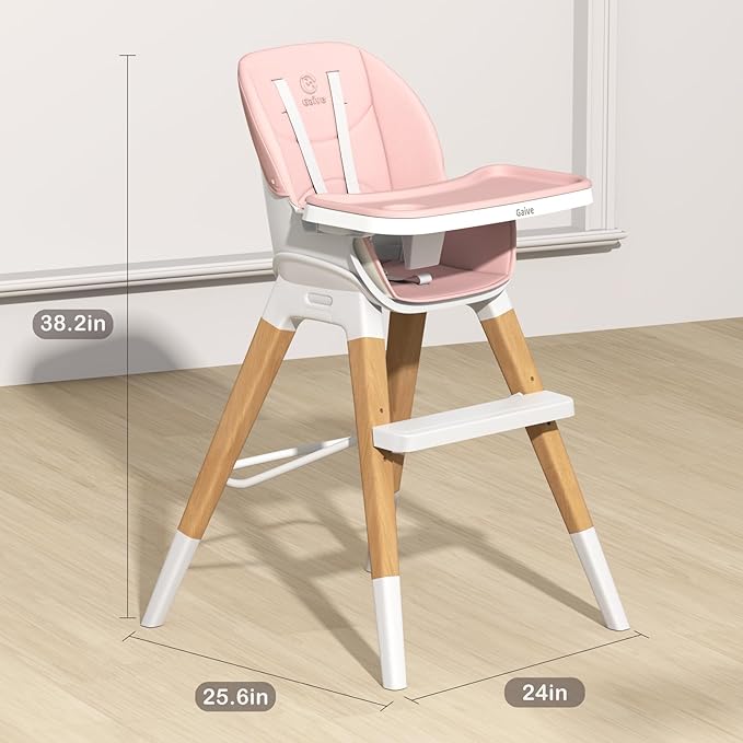 8 in 1 Highchair, Convertible Wooden Baby High Chair with Tray, Adjustable High Chair for Babies and Toddlers, Easy to Clean, Grow with Family|Booster|Learning Table|High Stool