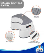 MR.SIGA Toilet Stool Squat Adult, Bathroom Stool Heavy Duty, Anti Slip Toilet Step for Bathroom, Toddler Step Stool for Kids, Off-White & Dark Gray