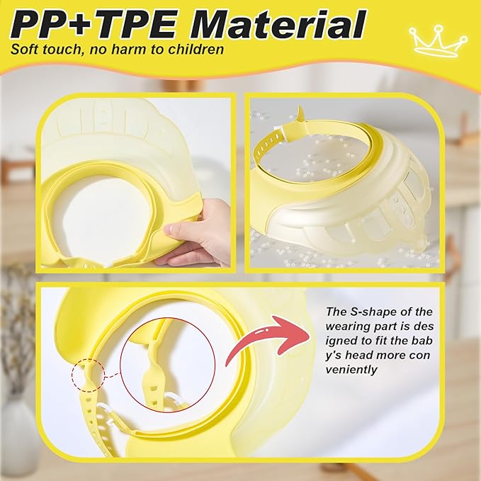 Baby Shower Cap Shield for Kids Visor Hat for Eye and Ear Protection Adjustable for 0-9 Years Old Children Cute Crown Shape Makes Baby Bath More Fun