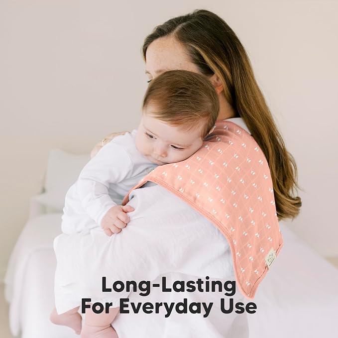 5-Pack Cotton Muslin Burp Cloths Baby Girls, Boys - Soft & Absorbent Spit Up Burp Rags, Large Muslin Towel, Cotton Wash Cloths for Babies, Newborn, Infant, No Shrink, Durable, Neutral (Bloom)