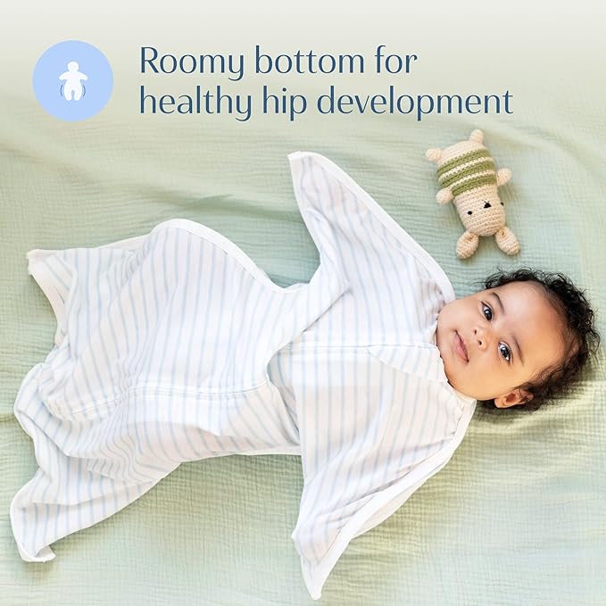 SleepingBaby Zipadee-Zip Transition Swaddle - Cozy Baby Swaddle Blanket with Zipper Convenience - Roomy Wearable Blanket for Easy Diaper Changes - Blue/Cream, Large (12-24 Month)