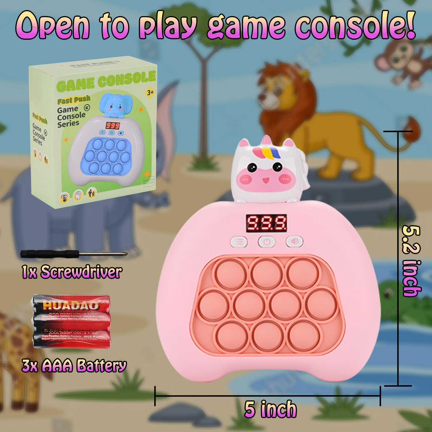 Quick Push Console Game, Pop Game Light up Fidget Toy, Handheld Puzzle Game Fast Push Bubble Game with Game Clearance Screen for Kids Teens Adults (Cute Unicorn)