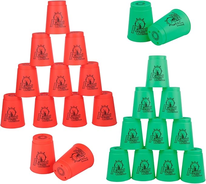 yeesport Sport Stacking Cups, 24pcs Sports Stacking Cups Sport Training Game for Challenge Competition Travel Party Gift for Kids and Adults (Red+Green)