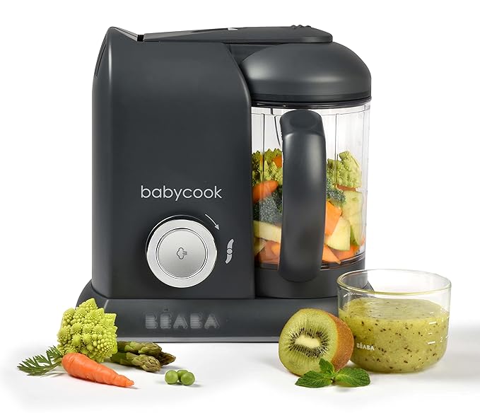 BEABA Babycook Solo 4 in 1 Baby Food Maker, Puree Steamer and Blender for Purees, Grinder with Auto Steam Cooking, Lrg Capacity 4.5 Cups 27 Servings in 20 Mins, Charcoal