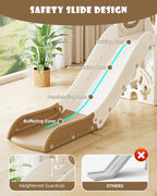 YUFU 12 in 1 Kids Slide for Toddlers, Toddler Slide Playset with Golf, Drawing Board, Climber, Basketball Hoop and Storage Space, Indoor Outdoor Toddler Playground for Kids Age 1-3 (Brown)