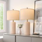 PoKat 23" Pink Ceramic Table Lamps Set of 2, Modern Bedroom Lamps for Girls Room, Bedside Lamps for Night Stands, Cute Lamps for Living Room Decor, Nightstands Desk Lamp, Pink