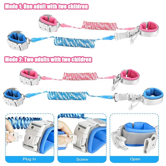 Accmor Toddler Leash with Key Lock, 2 in 1 Upgraded Anti Lost Wrist Link, 2 Packs Reflective Baby Leash with 360 Degree Rotating Connector and Adjustable Bracelet for Babies Boys Girls (6.56ft)