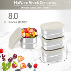 HaWare Stainless Steel Snack Containers for Toddlers and Kids, 8 oz Leak Proof Food Storage Containers with Khaki Silicone Lids, Stackable Small Metal Lunch Box for Daycare and School- 3 Packs