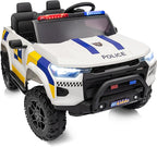 12V 7Ah Electric Police Car Ride on Toy for Big Kids, 2 Seater Kids Ride on Car SUV w/Remote Control, Bluetooth - White