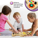 Wooden Montessori Musical Busy Board for Toddlers for 3-5 Year-Old with Mechanical Turner, Colorful Bulbs, Switches, Buttons - Enhance Sensory, Motor Skills