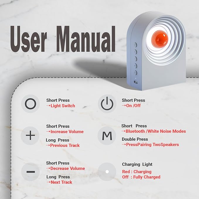 Sleep Aid & Focus White Noise Machine – 8 Soothing Sounds & 4 Ambient Lights | 12H Playtime,Bluetooth for Travel & Office, Sleek Desk Gift,White