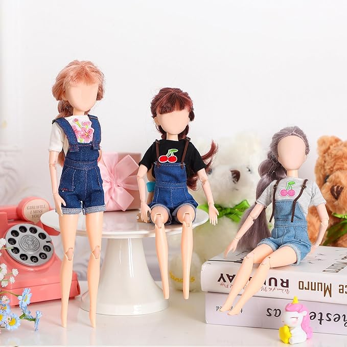 Bencailor 8 Pieces Christmas Doll Clothes for 11.5 Inch Doll Accessories Sweaters Denim Pant Summer Regular Outfit Clothing(T Shirt and Suspender Trousers)