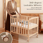 Baby Bassinets Bedside Sleeper - Portable Pine Wood Bedside Bassinet with Mattress,3 Heights Small Mini Crib,Baby Crib for Newborns,Unpainted