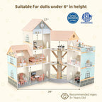Costzon Wooden Dollhouse for Kids, 3-Story Luxury Doll House with 41 Pieces Furniture Accessories, 8 Rooms, Stairs & Balcony, DIY Pretend Dollhouse Playset, Gift for Girls Toddlers Ages 3+ (Pink)