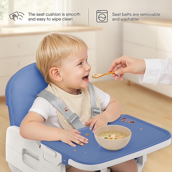 3-in-1 Portable Baby High Chair for Babies and Toddlers, Convertible Easy Clean Infant Foldable Highchair with Adjustable Legs & Dishwasher Safe Tray, Blue