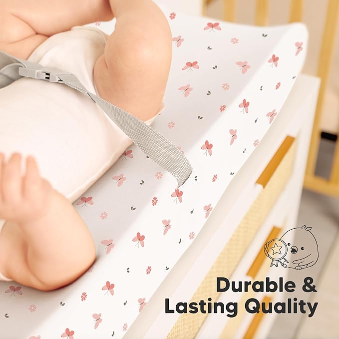 2-Pack Organic Changing Pad Covers for Girl,Boy, Neutral - 100% Cotton Changing Table Pad Cover,Soft Baby Nursery Diaper Changing Pad Sheets,Contour Changing Pads Liners,Change Pad Cover (Butterflies)