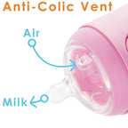 PopYum 5 oz Pink Anti-Colic Formula Making/Mixing/Dispenser Baby Bottles, 3-Pack with #1 Slow Flow Nipples, 150 ml, BPA-Free, Natural Latch