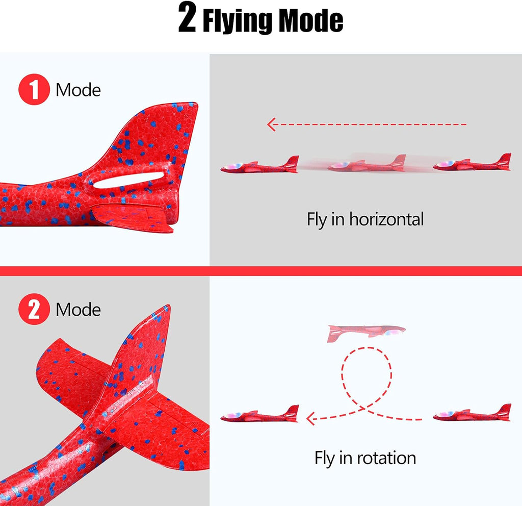 2 Pack LED Light Airplane,17.5" Large Throwing Foam Plane,2 Flight Mode Glider Plane,Flying Toy for Kids,Gifts for 3 4 5 6 7 8 9 Years Old Boy,Outdoor Sport Toys Birthday Party Favors Foam Airplane