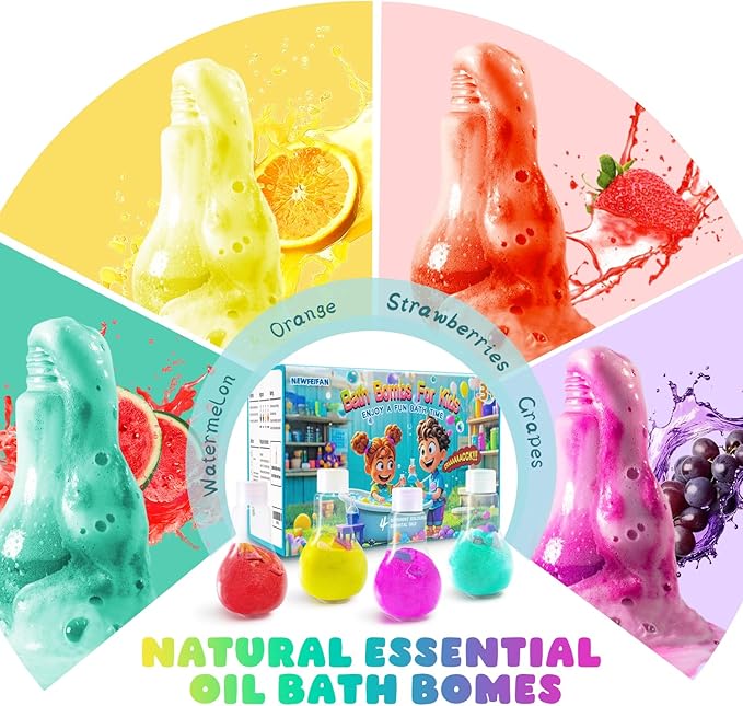 Potions Bath Bombs for Kids Christmas Gifts for Teens, 4 Pack Colorful Fizzy Bubble Bath for Fun and Educational Bath Time, Cool Foam Explosion Bath Toys for Kids, Boy Girls Stocking Stuffers