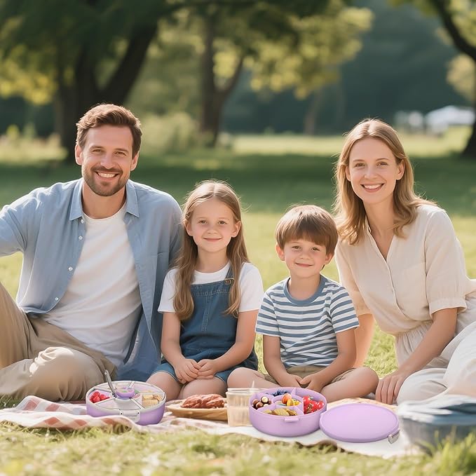 Kids' Rotating Snack Container Set – 2-Pack, Includes 1 Rotating Snack Container & 1 Round Sectioned Snack Box, BPA-Free, Dishwasher Safe, Perfect for Travel-Purple